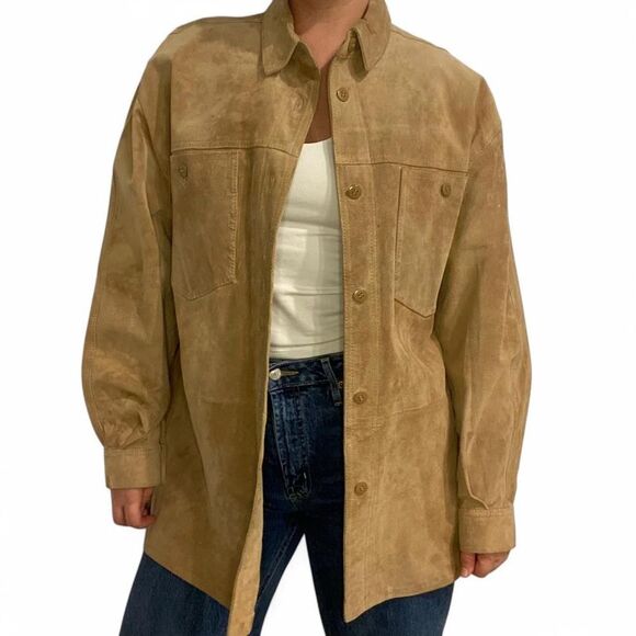 Vintage Brown Suede Leather Button Down Jacket 100% Pig Suede - Picture 2 of 6